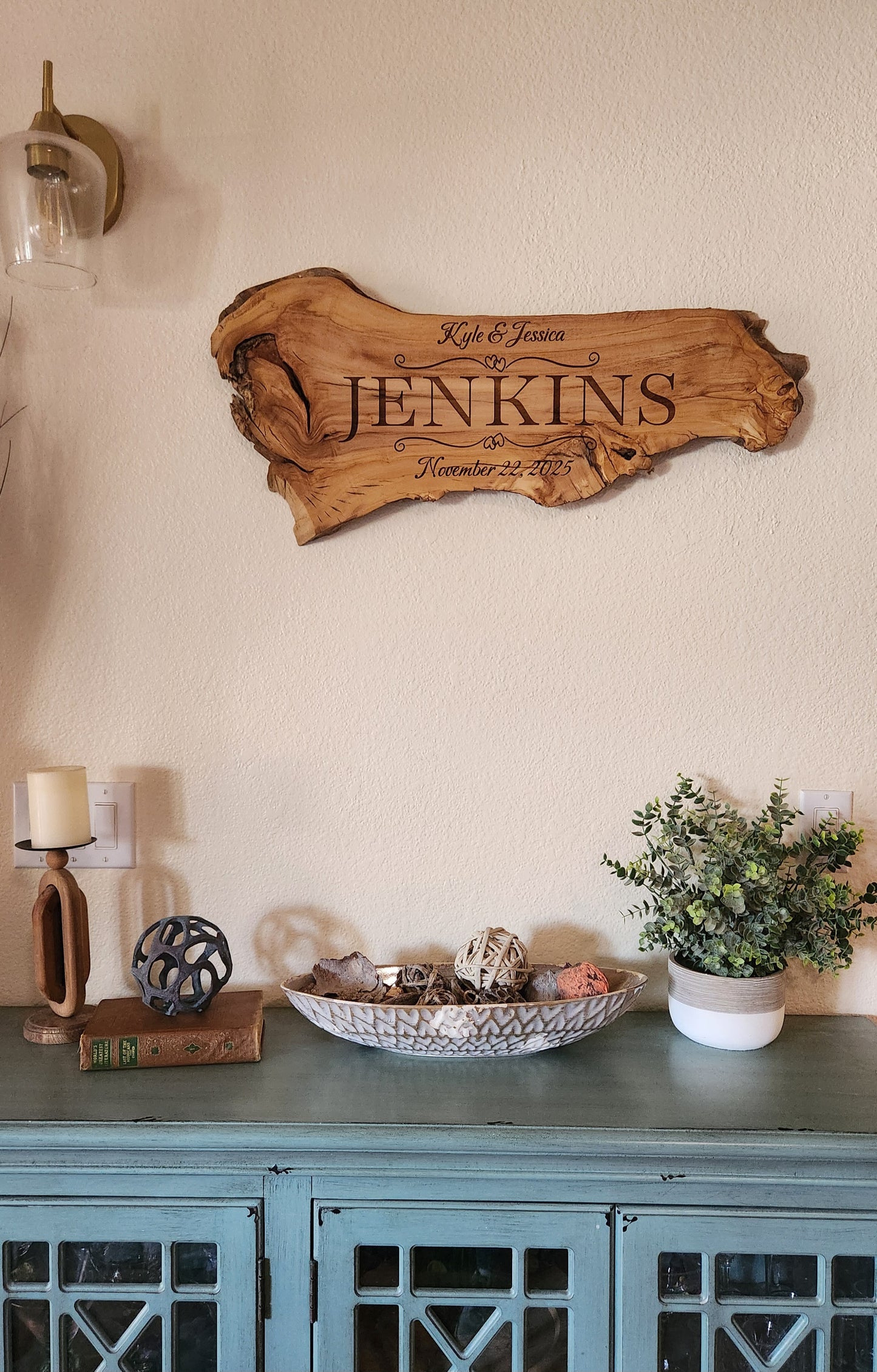 Livd Edge Olive Wood Sign Personalized